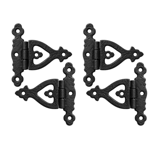 Renovators Supply Manufacturing Pack of 4 Black Wrought Iron Strap Hinge 3 Inch Victorian Cabinet Door Barn Hardware Flush Mount Rust Resistant Compact Design - size: Pack of 4