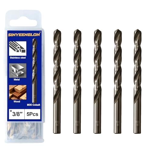 3/8 Cobalt Drill Bit for Metal and Hard Steel(5Pcs),M35 High Speed Steel Twist Jobber Metal Drill Bits,with Index Storage Case - size: 3/8 in (5 pcs)