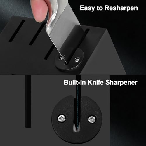 Kuisine Sharp Knife Set,One-piece Molding,Sharper Blade Ergonomic Non-slip Steel Handle,Block Knife Set Chef Knife Set with Built-in Sharpener(Black,15PCS) - color: ET Black
