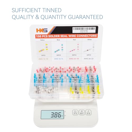 HKS 150PCS Solder Seal Wire Connectors Kit – Waterproof Heat Shrink Butt Terminals – 26-10 AWG – Automotive, Marine, Boat, Home Wiring Repair - color: Mix 26-10 AWG, size: 150PCS