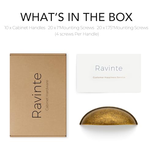 Ravinte Antique Brass Drawer Pulls Cabinet Cup Pulls 3 Inch 10 Pack | Kitchen Hardware, Cup Pull Shape, Cabinet Handles, Drawer Handles, Smooth Drawer Grip,For Dressers, Cupboards - color: Antique Brass