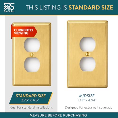Rio Salto BRASS Outlet Covers Duplex Receptacle Wall Plate Electrical Outlet Cover Brushed Gold Metal Outlet Covers Decorative Wall Plate — Deco Collection 4.50" X 2.75" - color: Duplex 1-Gang (1-Pack)