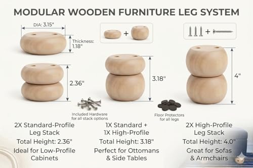 1 Inch Unfinished Wood Bun Furniture Legs Set of 4 - size: 1.18" height *3.15 " diameter