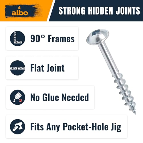 ALBO Pocket Hole Screws #8 x 1-1/2", 400 PCS, Carbon Steel Zinc Coated – Robertson Square Drive Wood Screws with Free 150mm Bit, Self Tapping Cabinet & Woodworking Screws - color: Silver, size: #8 x 1-1/2"