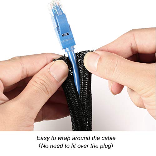 Cable Management Sleeve, Split Design, 10FT - 1/4 Inch, Black - color: Black, size: 1/4"-10ft