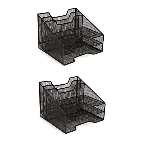 Mind Reader File Organizer, Set of 2, Desk Organizer, Storage, Paper Tray, Office, Metal Mesh, 12.5"L x 11.5"W x 9.5"H, Black