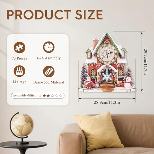 3D Wooden Puzzles for Adults-Christmas Clock Puzzle-Adult Crafts - color: Christmas Clock