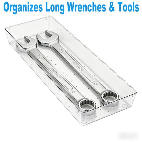 Manalete 14 Pcs Plastic Drawer Organizer with 2 pcs 15"x6" Vanity Organizer - size: 2 Pack 15×6", 3 Pack 9×6", 9 Pack 3×6"