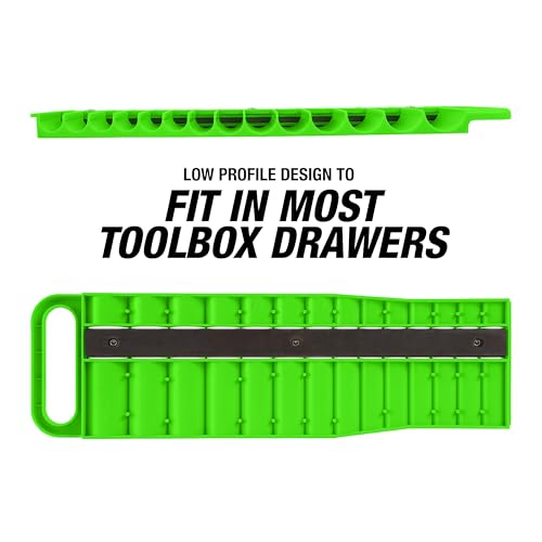 OEMTOOLS 23116 1/4" Drive Portable Magnetic Socket Organizer Tray, Magnetic Socket Holders Organizers For Tool Box, Shop, Or Garage, Holds Up To 26 Tools, Metric/SAE, Green - style: 1/4 Inch Drive