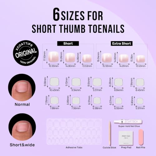 BTArtbox Press On Toenails, Baby Boomer Pink, Short Squoval, Ombre, 32Ct - color: C1-Baby Boomer Pink