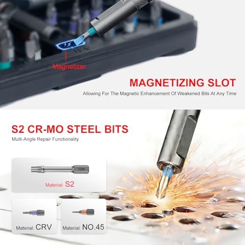 ANVANNA 42 in 1 Magnetic Screwdriver, Screwdriver Set, Multi Bit Ratcheting Screwdriver Set with Storage Case Repair Tool Kit for Computer, Eyeglass, Bicycles, Watch, Ring Doorbell, Furniture and DIY - color: Grey Ratchet
