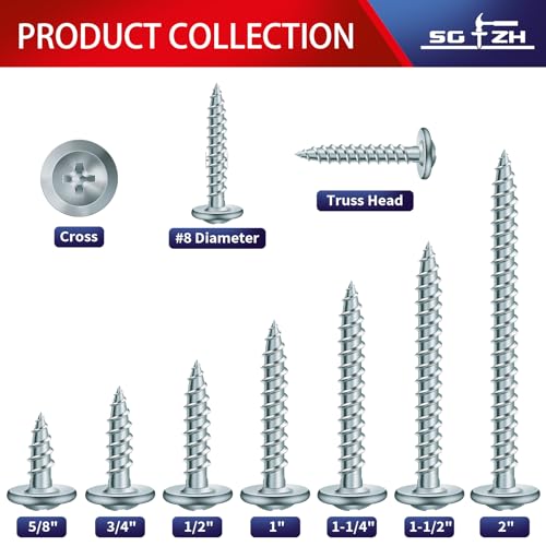 #8 x 3/4" Wood Screw 500Pcs Alloy Steel Standard Thread Truss Head Fast Self Tapping by SG TZH - color: Silver - Alloy Steel, size: #8 x 3/4"