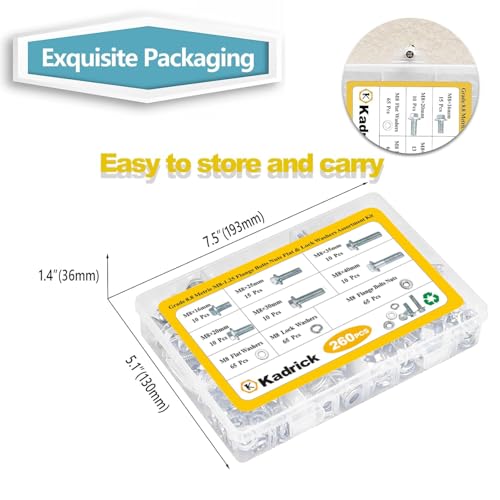 260Pcs Flange Hex Bolts and Nuts Kit,M8 x1.25 (M6 x1.0 M10-1.25 Available) (16mm to 40mm) Metric Bolt Assortment,Alloy Steel Class 8.8 Zinc Plated - size: 260Pcs M8 FLANGE HEX Zinc