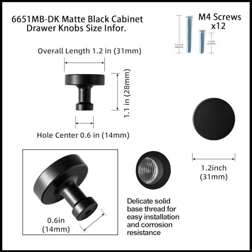 Goo-Ki 6 Pack Matte Black Drawer Knobs Modern Black Bar Cabinet Knobs, Single Screw/Hole Cabinet Pulls Kitchen Zinc Alloy Hardware Dresser Handles - color: Matte Black, size: 1.2 Inches