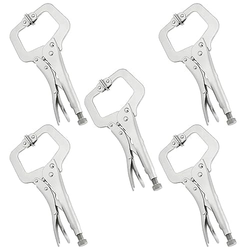 5 Pack 11 Inch C Clamp Locking Pliers,Locking C Clamp, Adjustable Nickel Plated C Pliers For Wood Working, Welding, Electrician Maintenance and more, by GENHAKON - size: 5 Pack 11 Inch