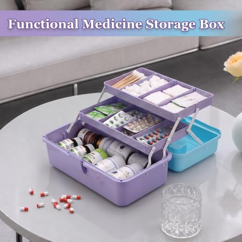 BTSKY 3-Layer Plastic Dividing Storage Box Craft Organizer and Storage - color: Blue+Purple