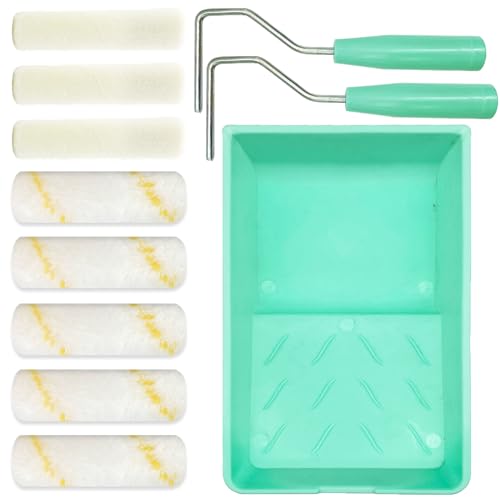 11 Pack Paint Roller Kit, 4 Inch Roller Covers with Frame & Tray - size: 4 Inch