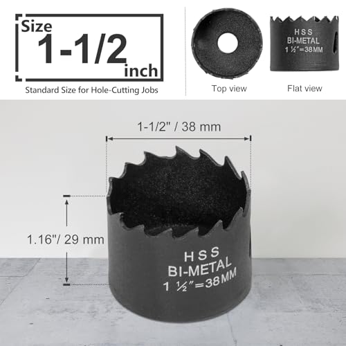 1-1/2 Inch Hole Saw with 9.1mm Triangle Shank Arbor, JTemgle Bi-Metal Hole Saw Heavy Duty Hole Cutting Tool for Cornhole Boards, Recessed Lights, Wood, Plastic, Drywall & Soft Metal - size: 1-1/2", 24mm Cutting Depth