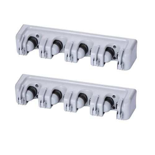 TOGU 2 Pack Mop and Broom Holder Wall Mounted 4 Position Storage Rack with 5 Retractable Hooks Holds up to 9 Tools Utility Weatherproof Holder for Garage Storage Systems Broom Organizer,Gray