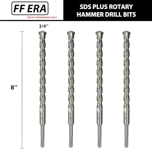 4-Pack SDS Plus 3/4 inch x 8 inch Rotary Hammer Drill Bits, Carbide Tipped for Brick, Stone and Concrete (3/4'' x 8'') - size: 3/4''x8'' (4-Pack)