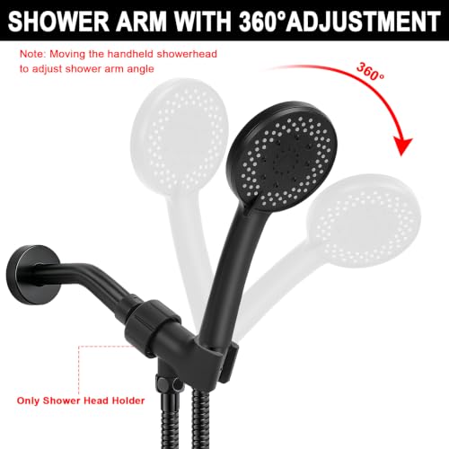 NearMoon Adjustable Shower Arm Mount- with Universal Wall Hook Bracket and Brass Pivot Ball, Shower Head Holder for Hand Held Showerheads (Matte Black) - color: Matte Black