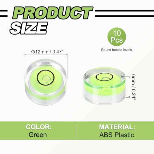10pcs Round Bubble Level 12x6mm - Mini Circular Bullseye Spirit Levels Measuring Layout Tools for Leveling Camera/Tripod/Telescope/Workshop/Turntable/Pictures Frame, Green - color: Green, size: 12x6mm