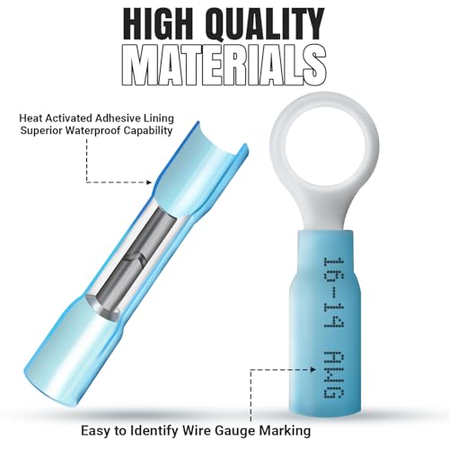 TMH 120 Pcs Crimping Tool for Heat Shrink Connectors Marine Grade Heat Shrink Wire Connectors, Waterproof Butt Connector AWG 22-10 Electrical Ring Fork Spade Splice - size: 120