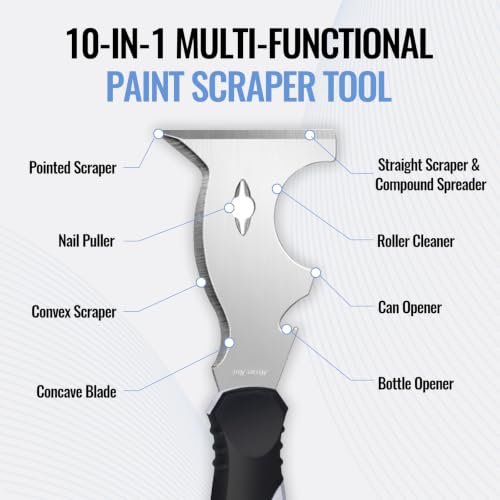 Mister Rui 10-in-1 Putty Knife, MultiUse Paint Scraper Tool, Hammer End
