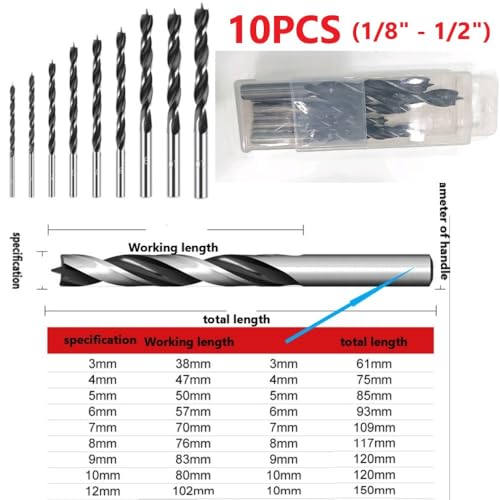 Brad Point Drill Wood Drill Bit for Hand Drills10 pcs