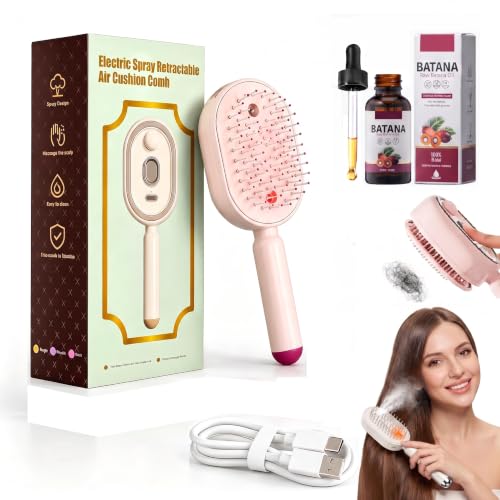 624 Electric Spray Air Cushion Massage Comb，Self-Cleaning Hair Brush, Pink