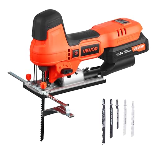 VEVOR 20V Cordless Jig Saw, 7/8" Brushless Jigsaw Tool for Makita 18V Battery, 3500 SPM & 6 Variable Speed, Battery & Charger, LED Light, 0-45° Bevel Cuts, 6 Blades, 4 Orbital Settings, Wood & Metal - size: 7/8 in-20V