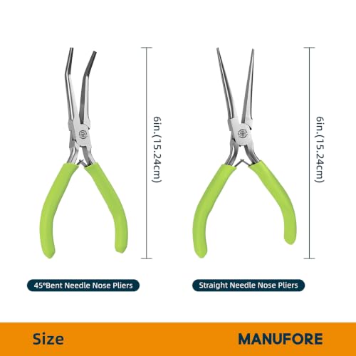 MANUFORE 2-Piece 6 Inch Green Mini Needle Nose Pliers with Non‑Serrated Jaw - color: Green