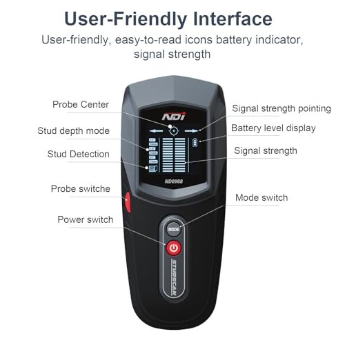 NDI ND0988 Stud Detector – Precise Wall Scanner for Wood Stud Detection with Multiple Depth Modes, Backlit LCD Display, and Audio Alerts – Ideal for Home Renovations and Installation Projects