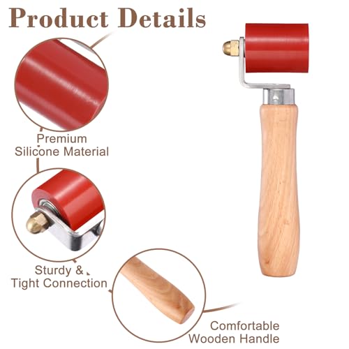 Sumnacon Seam Roller, 40mm Silicone Seam Roller with Wooden Handle, Welding Handheld Roller Tool for Automotive Sound Deadening, Banner, Wallpaper Application, PVC/TPO/EPDM Single Ply Roofing Tape - size: 40mm