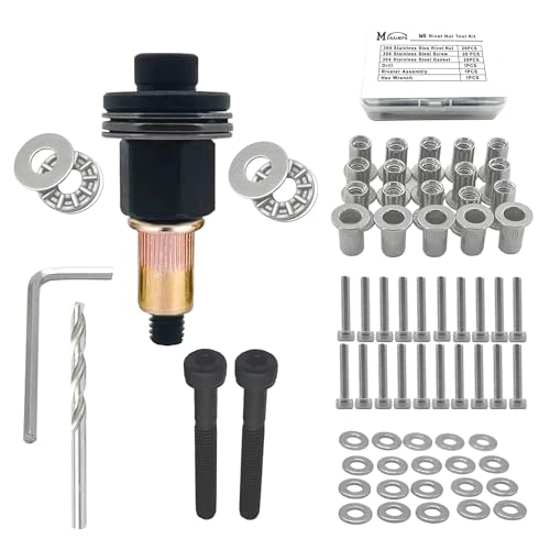 Rivet Nut Tool,Hand Nuts Riveter Installation Tool Set,Rivet Nuts Tools Kit with a Drill Bit & Rivet Nuts and Flat Head Screw (M6-Rivet Nut Kit)