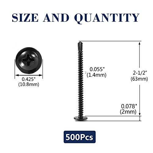 #8 x 2-1/2" Sheet Metal Screws 500PCS 410 Stainless Steel Truss Head Fast Self Tapping Screws Black Oxide by SG TZH - color: Black, size: #8 x 2-1/2"