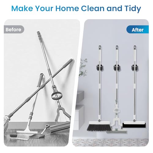 Broom Holder Wall Mount, 4PCS Broom Hanger Wall Mount, Stainless Steel Heavy Duty Mop Holder Broom Mop Hanger Wall with Screws, Garden Outdoor Tool Organizer Rack Broom Hanger (Black) - color: 4pack