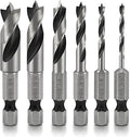 NEIKO 11401A 6 Piece Brad Point Drill Bit Set, Stubby Drill Bit Set for Wood, 1/4" Quick Change Hex Shank, HSS 4241 High Speed Steel for Quick Change Chucks and Drives, Drill Bit Holder Included - size: 6 Piece, style: Stubby