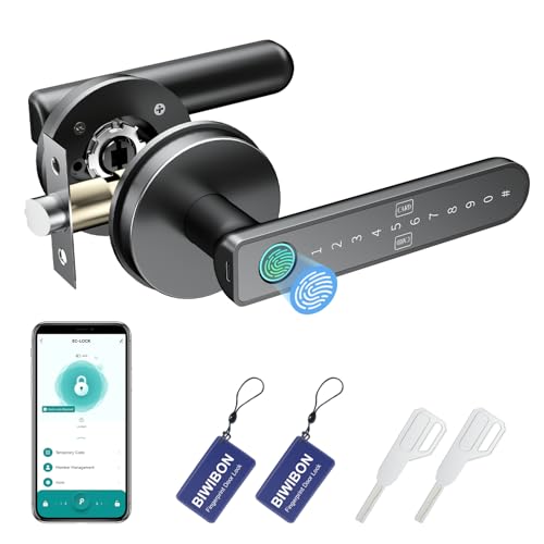 BIWIBON Fingerprint Door Lock – Fingerprint Door Knob with 5 Unlock Options, Anti-Peep Code, Adjustable Auto-Lock, Inside Lock, for Home, Office, Apartment, Bedroom – Black - color: Black 03