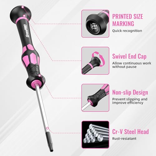 GRENPRO 10-Piece Precision Screwdriver Set, Magnetic Small Screwdrivers with Phillips, Slotted, Torx Star for Eyeglass, Watch, Computer, Laptop, Phone,Pink - color: Pink
