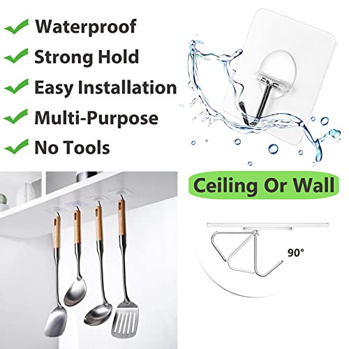 Adhesive Wall Hooks No Drill Clear Heavy Duty, 13LB Sticky 12 Pack - color: Clear, size: Medium 12 Pcs