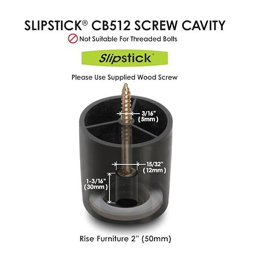 Slipstick CB512 2 Inch Tall Floor Protector Furniture Legs with Non Slip Rubber Grip (Set of 4) 2" Wide x 2" Height - Black Plastic - size: 2" Tall (4 Pack)
