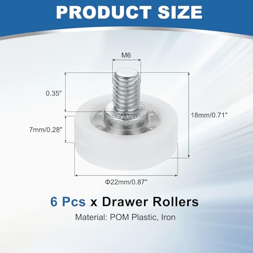 uxcell 6Pcs 22mm Drawer Rollers,M6x0.35 Thread Plastic Positioning Pulley | Flat Surface Small Drawer Pulley Bearing Replacement Wheel for Furniture Parts Cabinet Cupboard Slides - size: 22mm M6 x 0.35"