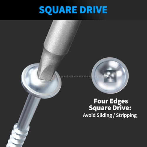 Pocket Hole Screws #8 x 1-1/4 Inch, 600PCS, FIXLINK Interior Pocket Screws | Galvanized, Rust Resistant, Coarse Thread, Square Drive, Washer Head, Zinc Plated, Self Tapping, 150MM Drive Bit Included - size: #8 X 1-1/4"