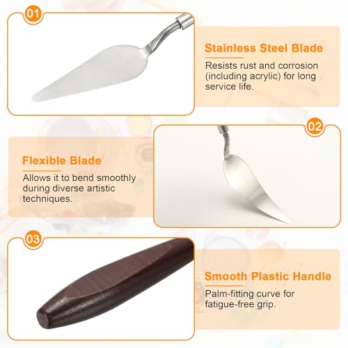 HARFINGTON 5pcs Palette Knife Painting Tool 3.27 x 1.06 Stainless Steel Art Spatula Pallet Knives Scrapers Tools with Beech Wood Handle for Acrylic Oil Canvas Mixing Spreading, Red/Silver - size: 3.27" x 1.06"