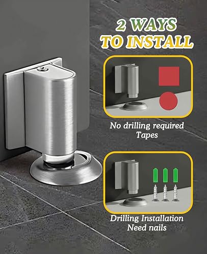 2 Pack Magnetic Door Stopper Wedge Catch, Heavy Duty Windproof Keep Door Open Holder, No Drill Invisible Floor Mounted Doorstops