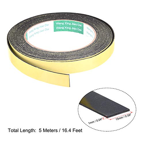 uxcell Sealing Foam Tape 15mm Wide 1mm Thick 5m/16.4ft Long, Self Adhesive Weather Strip for Window Door Insulation, Pack of 2 - size: 15mmx1mmx5m