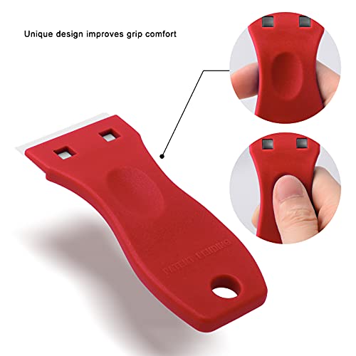 FOSHIO 2PCS Plastic Razor Blade Scraper Tool and 100PCS Plastic Blades for Gasket Remover, Sticker Remover, Labels Decal and Adhesive Remover for Windows and Glass (Red) - color: Red