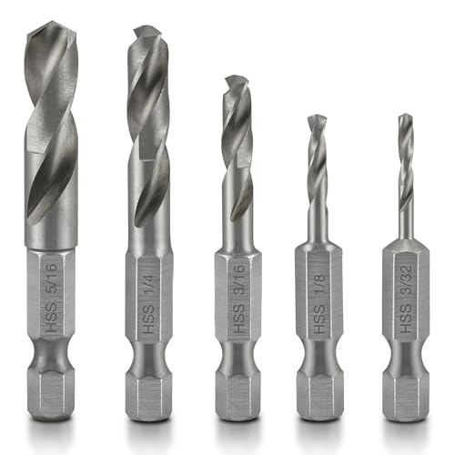 NEIKO 11402A Stubby Drill Bit Set for Metal, 5 Piece 1/4" Quick Change Hex Shank, M2 High Speed Steel for Quick Change, Chucks and Drives Drill Bit Holder Included, Hex Shank Drill Bit Set - size: 5 Piece, style: Stubby