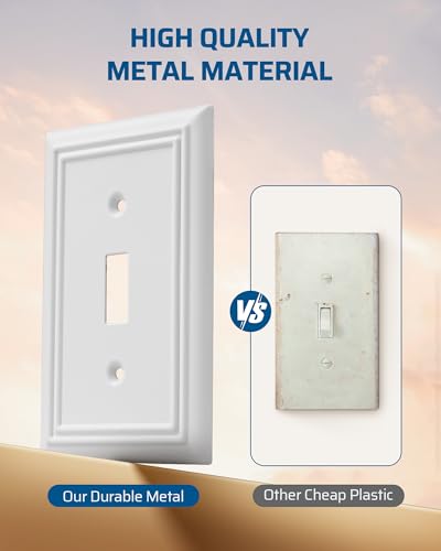 DEWENWILS Single Toggle Wall Plates, White Metal Light Switch Cover Plates - color: White, size: 1 Toggle 2PK